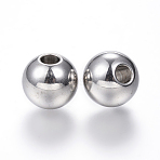 Non-Tarnish 304 Stainless Steel Beads, Round, Stainless Steel Color, 12x11mm, Hole: 4mm(X-STAS-P108-03P)