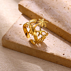 304 Stainless Steel Cuff Open Rings, Tree & Shell Shape & Turtle & Starfish, Real 18K Gold Plated, 16mm, Inner Diameter: 16mm(SA-CBA3A85-05G)