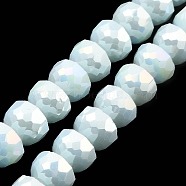 AB Color Plate Glass Beads Strands, Opaque Color, Faceted Half Round, Light Cyan, 7~7.5x5mm, Hole: 1mm, about 80pcs/strand, 20.87''~21.26''(53~54cm)(EGLA-P051-02A-B05)