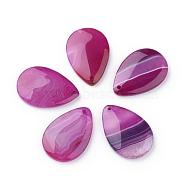 Natural Striped Agate/Banded Agate Pendants, Dyed, teardrop, Medium Violet Red, 40~44.5x27.5~30x5~6.5mm, Hole: 2mm(G-S205-01E)