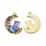 Alloy Printed Pendants, Cadmium Free & Nickel Free & Lead Free, Moon With Owl, Colorful, 20.5x16x1.5mm, Hole: 1.5mm(PALLOY-D581-04F)