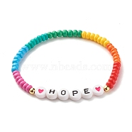 Word HOPE Stretch Bracelets, Brass & Opaque Acrylic & Baking Paint Glass Seed Beaded Bracelets, Colorful, 0.4~0.7cm, Inner Diameter: 2-1/4 inch(5.7cm)(BJEW-JB07524-04)