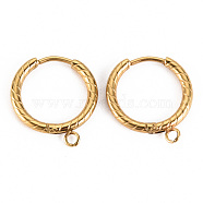 304 Stainless Steel Huggie Hoop Earring Findings, with Horizontal Loop, Ring, Real 14K Gold Plated, 19x16x2mm, Hole: 1.6mm, Pin: 1mm(STAS-S116-260G)