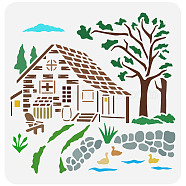 PET Hollow Out Drawing Painting Stencils, for DIY Scrapbook, Photo Album, Pastoral Scenery Theme Pattern, 30x30cm(DIY-WH0391-0193)