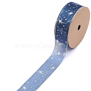 20 Yards Silver Stamping Star Organza Ribbons, Garment Accessories, Gift Packaging, Marine Blue, 1 inch(25mm), 20 Yards/Roll(PW-WG89757-06)