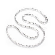 304 Stainless Steel Curb Chain Necklaces, with Lobster Claw Clasps, Stainless Steel Color, 23.7 inch(60.2cm), 3mm(NJEW-E143-06P)