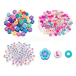 50Pcs Handmade Polymer Clay Flower Plum Blossom Beads, 2 Strands Disc/Flat Round Beads, 100Pcs Flat Round Acrylic Beads, for DIY Jewelry Making Kits, Mixed Color, Beads: about 150pcs/bag(DIY-FS0001-55)