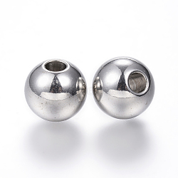 304 Stainless Steel Beads, Round, Stainless Steel Color, 12x11mm, Hole: 4mm(X-STAS-P108-03P)