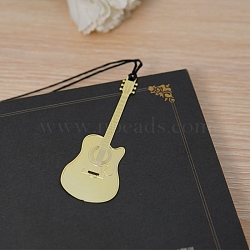 Brass Bookmarks with Tassel, Musical Note Bookmark for Music Lover, Golden, Guitar, Packing: 116x56mm(PW-WG83482-02)