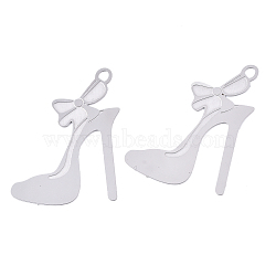 304 Stainless Steel Stilettos Filigree Pendants, Etched Metal Embellishments, High-heeled Shoes, Stainless Steel Color, 30x20x0.3mm, Hole: 1.8mm(STAS-R102-03P)