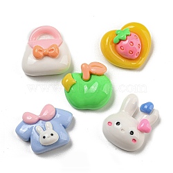 Rabbit Theme Opaque Resin Decoden Cabochons, Bag & Rabbit & Apple, Mixed Shapes, Mixed Color, 15.5~19x17~20.5x8mm(RESI-G099-03)