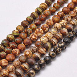 Natural Tibetan Style Mixed Pattern dZi Beads Strands, Dyed & Heated, Round, about 6mm, Hole: 2mm, about 32pcs/strand, 6.9 inch(X-G-P229-B-07-6mm)