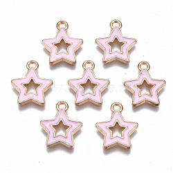 Alloy Enamel Pendants, Star, Light Gold, Pink, 16x14x2mm, Hole: 1.6mm(ENAM-S121-027B)