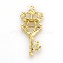 Tibetan Style Alloy Open Back Bezel Pendants, For DIY UV Resin, Epoxy Resin, Pressed Flower Jewelry, Crown and Diamond Skeleton Key, Golden, 41.5x17.5x2mm, Hole: 2.5mm(TIBE-S308-18G)