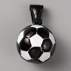 304 Stainless Steel Pendants, with Enamel, Electrophoresis Black, Football, White, 23x18mm, Hole: 4x8mm(STAS-WH0027-23A)