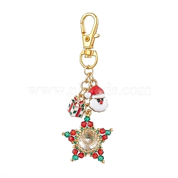 Christmas Star Glass Seed & Alloy Enamel Pendant Decoration, Alloy Swivel Lobster Claw Clasps Charms for Bag Ornaments, Colorful, 80mm(HJEW-MZ00079)