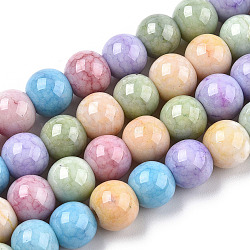 Opaque Crackle Glass Round Beads Strands, Imitation Stones, Round, Colorful, 8~9mm, Hole: 1.5mm, about 104~106pcs/strand, 30.31~31.10 inch(77~79cm)(GLAA-T031-01D)