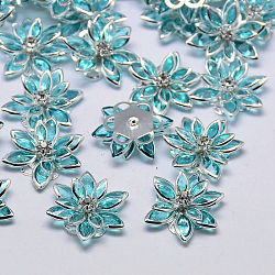 Acrylic Rhinestone Flower Flat Back Cabochons, with Brass Findings, Pale Turquoise, 24x7mm(X-GACR-R016-14)