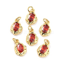 Brass Micro Pave Cubic Zirconia Pendant, Long-Lasting Plated, Real 18K Gold Plated, Oval, Red, 12x8x3mm, Hole: 2.6mm(ZIRC-P089-19G-F)