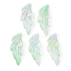 Transparent Acrylic Pendants, AB Color Plated, Feather Charm, Light Green, 40x14.5x5mm, Hole: 1.5mm, about 450pcs/500g(TACR-TAC0005-03A)