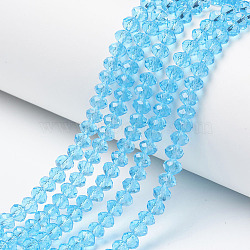 Glass Beads Strands, Faceted, Rondelle, Cyan, 8x6mm, Hole: 1mm, about 64~65pcs/strand, 15.75~16.14 inch(40~41cm)(EGLA-A044-T8mm-D08)