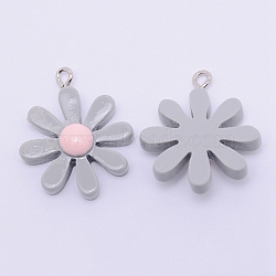 Resin Pendants, with Platinum Plated Iron Loops, Daisy, Gray, 28x23.5x2mm, Hole: 2mm(RESI-WH0009-67C)