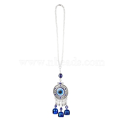 Evil Eye Alloy Lampwork Pendant Decorations, with Glass and Resin Beads, for Home Window Decoration, Round, 435mm, pendant: 162x54x20mm(HJEW-M005-02E-AS)