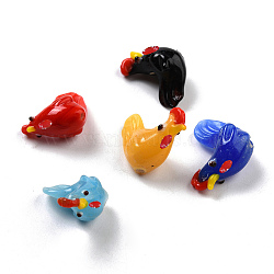 Handmade Lampwork Beads, Rooster, Mixed Color, 19~24x9.5~11x17~20mm, Hole: 1.8~2.4mm(LAMP-I024-39)