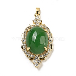 Brass Micro Pave Clear Cubic Zirconia Pendants, with Glass, Oval, Lime Green, 40x21x11mm, Hole: 5.4x2.8mm(KK-P263-20C-KCG)