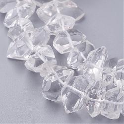 Natural Quartz Crystal Beads Strands, Rock Crystal Beads, Nuggets, 14.5~21.5x7~9x7~11mm, Hole: 1mm, about 60pcs/strand, 15.3 inch(G-F336-01)