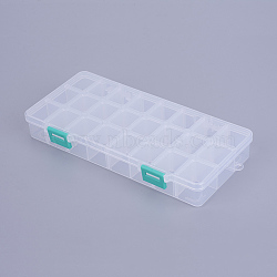 Organizer Storage Plastic Box, Adjustable Dividers Boxes, Rectangle, White, 21.8x11x3cm, compartment: 3x2.5cm, 24 compartment/box(X-CON-X0002-04)