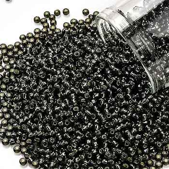 TOHO Round Seed Beads, Japanese Seed Beads, (29C) Silver Lined Dark Black Diamond, 11/0, 2.2mm, Hole: 0.8mm, about 5555pcs/50g