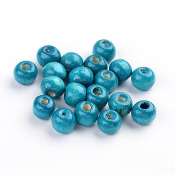 Natural Wood Beads, Rondelle, Lead Free, Dyed, Deep Sky Blue, Beads: 8mm in diameter, hole:3mm
