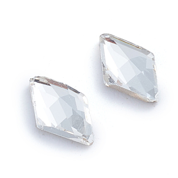 Glass Rhinestone Cabochons, Flat Back & Back Plated, Faceted, Rhombus, Crystal, 10x6x3mm
