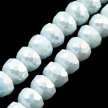 AB Color Plate Glass Beads Strands, Opaque Color, Faceted Half Round, Light Cyan, 7~7.5x5mm, Hole: 1mm, about 80pcs/strand, 20.87''~21.26''(53~54cm)