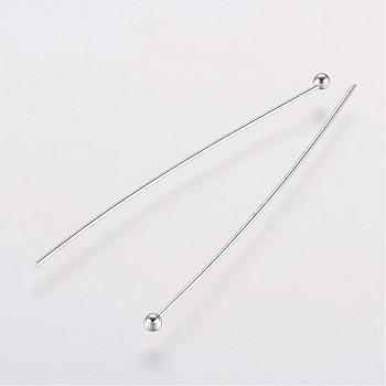 Rack Plating Brass Ball Head pins, Long-Lasting Plated, Electroplated, Platinum, 61x0.6mm, 22 Gauge, Head: 2mm