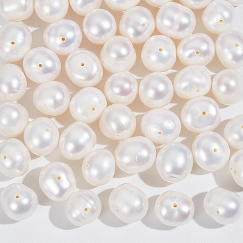 1 Strand Natural Cultured Freshwater Pearl Beads Strands, Round, Floral White, 8~9mm, Hole: 0.8mm, about 47pcs/strand, 14.76 inch