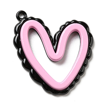 Spray Painted Alloy Pendants, Pink, Heart, 28x25x3mm, Hole: 1.4mm