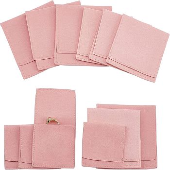 12Pcs 3 Styles Microfiber Jewelry Bag Gift Pouches, Envelope Style Bags, Square, Pink, 6~9x6.4~9x0.1~0.15cm, Unfold: 11.5~17.5x6.4~9x0.1cm, 4pcs/style