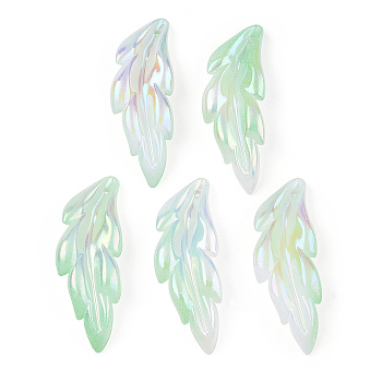 Transparent Acrylic Pendants, AB Color Plated, Feather Charm, Light Green, 40x14.5x5mm, Hole: 1.5mm, about 450pcs/500g