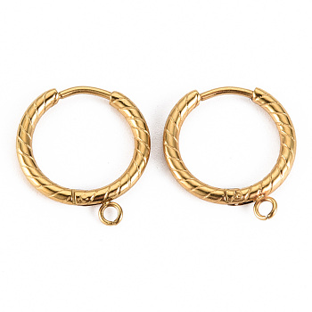 304 Stainless Steel Huggie Hoop Earring Findings, with Horizontal Loop, Ring, Real 14K Gold Plated, 19x16x2mm, Hole: 1.6mm, Pin: 1mm