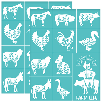 Self-Adhesive Silk Screen Printing Stencil, for Painting on Wood, DIY Decoration T-Shirt Fabric, Turquoise, Farm, 280x220mm