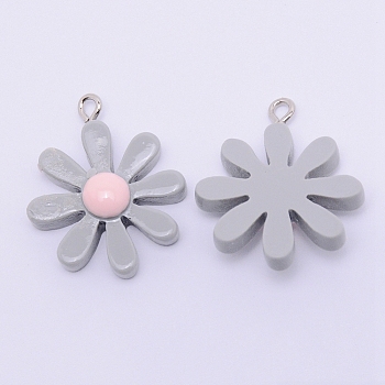 Resin Pendants, with Platinum Plated Iron Loops, Daisy, Gray, 28x23.5x2mm, Hole: 2mm