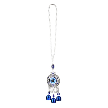 Evil Eye Alloy Lampwork Pendant Decorations, with Glass and Resin Beads, for Home Window Decoration, Round, 435mm, pendant: 162x54x20mm
