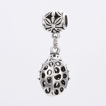 Alloy European Dangle Charms, Large Hole Pendants, Hollow, Insect, Antique Silver, 39mm, Hole: 5mm, Insect: 24x15x7.5mm