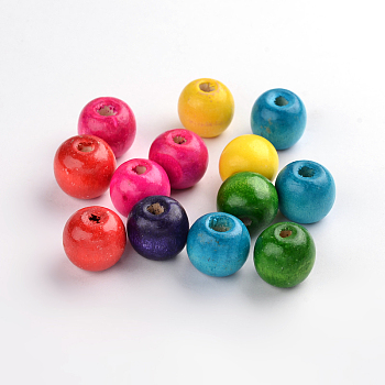 Natural Maple Wood Beads, Dyed, Round, Mixed Color, 16x15mm, Hole: 4mm, about 820pcs/1000g