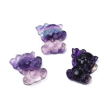 Carved Natural Fluorite Pendants, Cat Shape, 24.5x21x6.5mm, Hole: 0.8mm