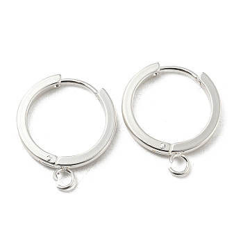 201 Stainless Steel Huggie Hoop Earrings Findings, with Vertical Loop, with 316 Surgical Stainless Steel Earring Pins, Ring, Silver, 18x2mm, Hole: 2.7mm, Pin: 1mm