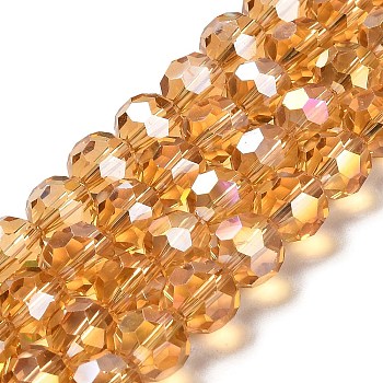 Transparent Glass Beads, Faceted, Round, Sandy Brown, 10x8.5~9mm, Hole: 1.6mm, about 67pcs/strand, 23.62''(60cm)