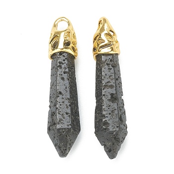 Bullet Natural Lava Rock Pendants, with Platinum Tone Alloy Findings, 33~40x8~10mm, Hole: 3x2mm